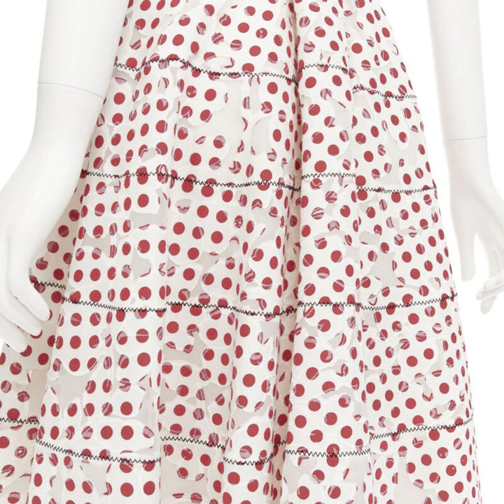 OSCAR DE LA RENTA 2016 white polkadot floral burnt out devore belted dress US2 S