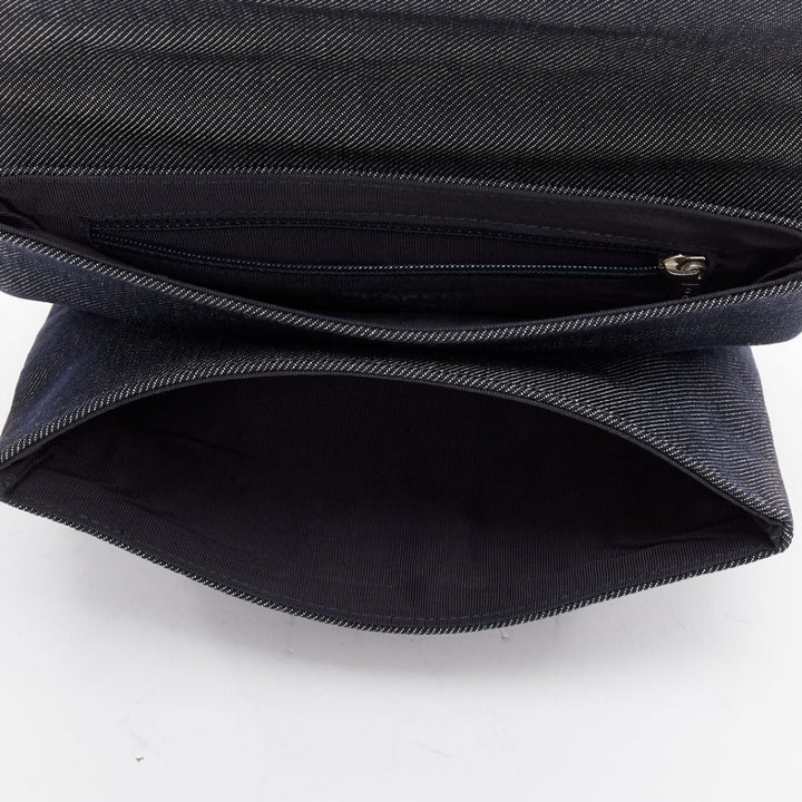 CHANEL Mademoiselle Chocolate Bar denim blue quilted clutch bag