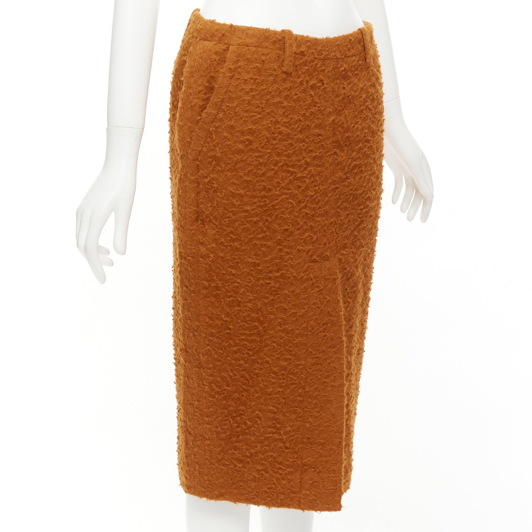 MARNI brown textured alpaca silk pocketed front slit pencil skirt IT38 XS