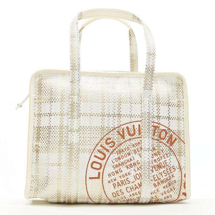 rare LOUIS VUITTON Street Shopper PM metallic gold silver woven leather tote bag