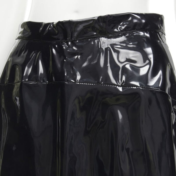 COMME DES GARCONS 1991 black vinyl plastic bias cut A-lined flared skirt L
