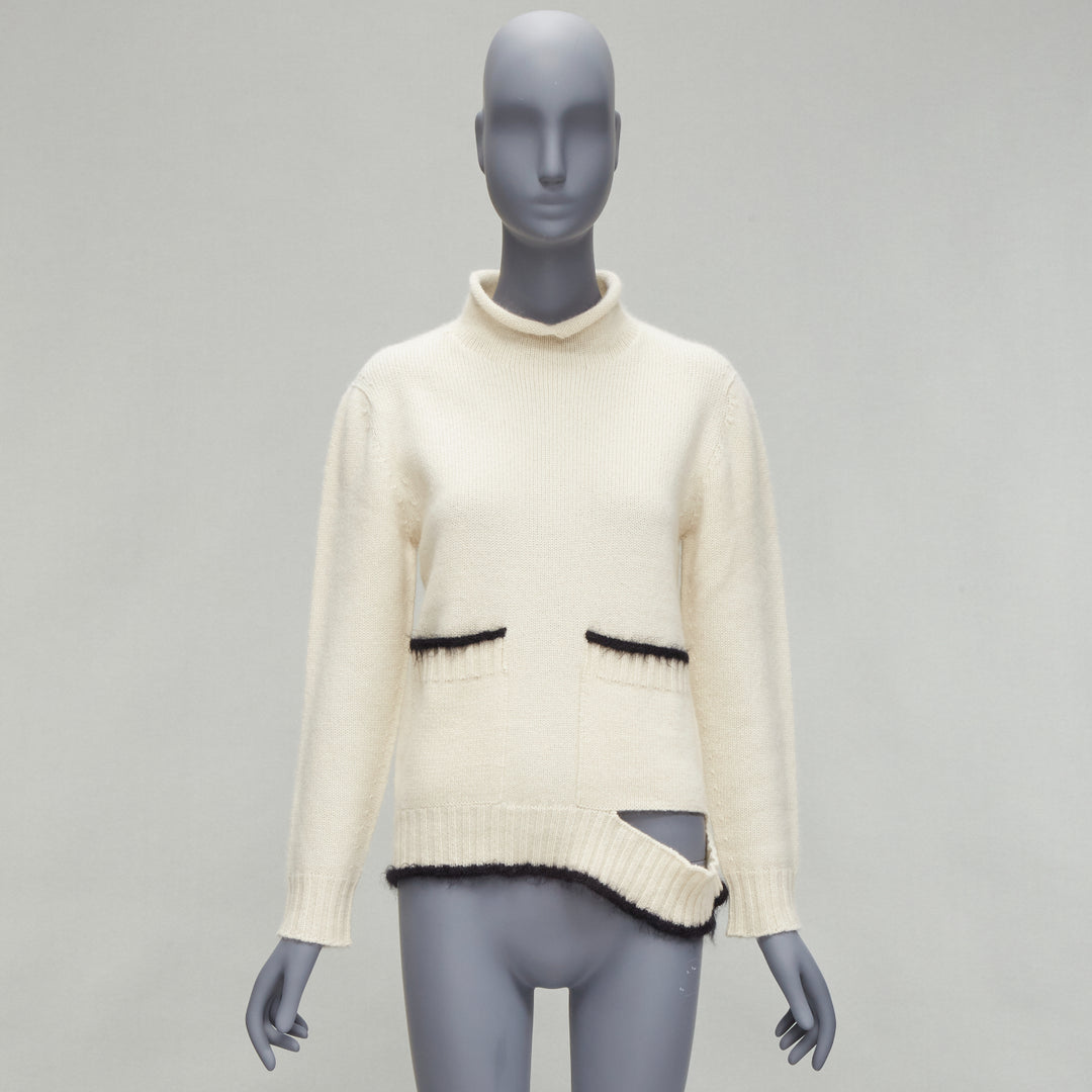 OLD CELINE PHOEBE PHILO cream cashmere mohair cutout turtleneck sweater M