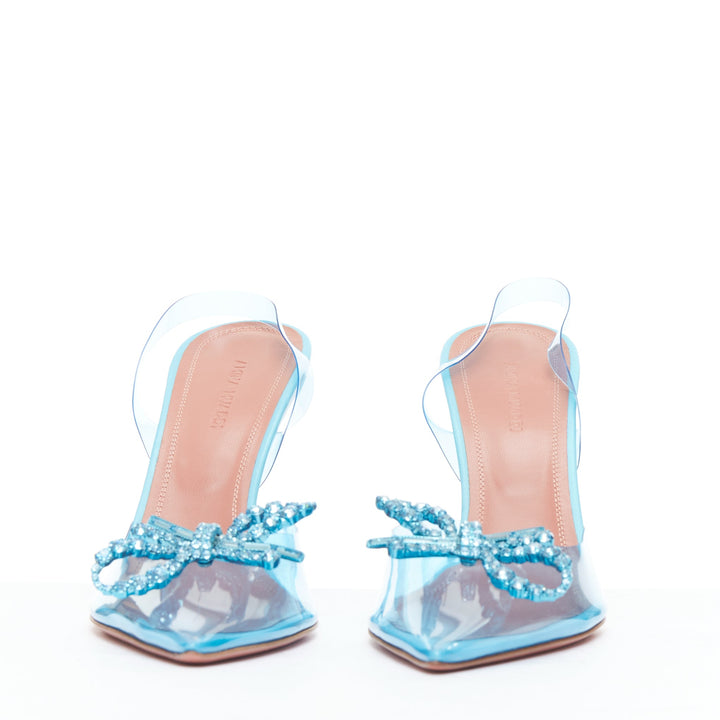 AMINA MUADDI Rosie Glass 95 PVC aqua crystal bow plexi heels EU37.5