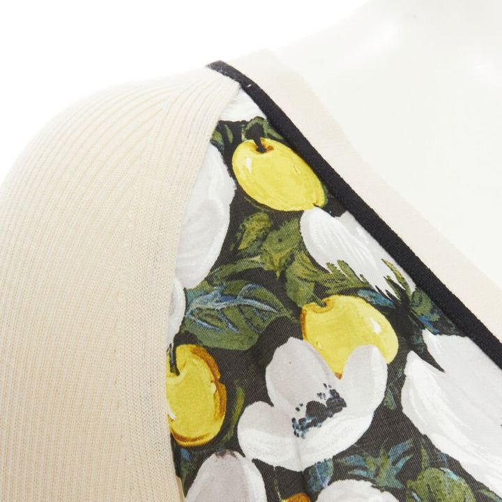 LOUIS VUITTON daisy lemon silk panel beige ribbed wool cardigan sweater M