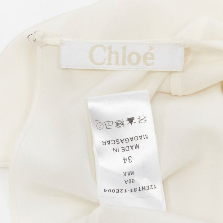 CHLOE 100% silk milk white split open back short sleeve top FR34 XS