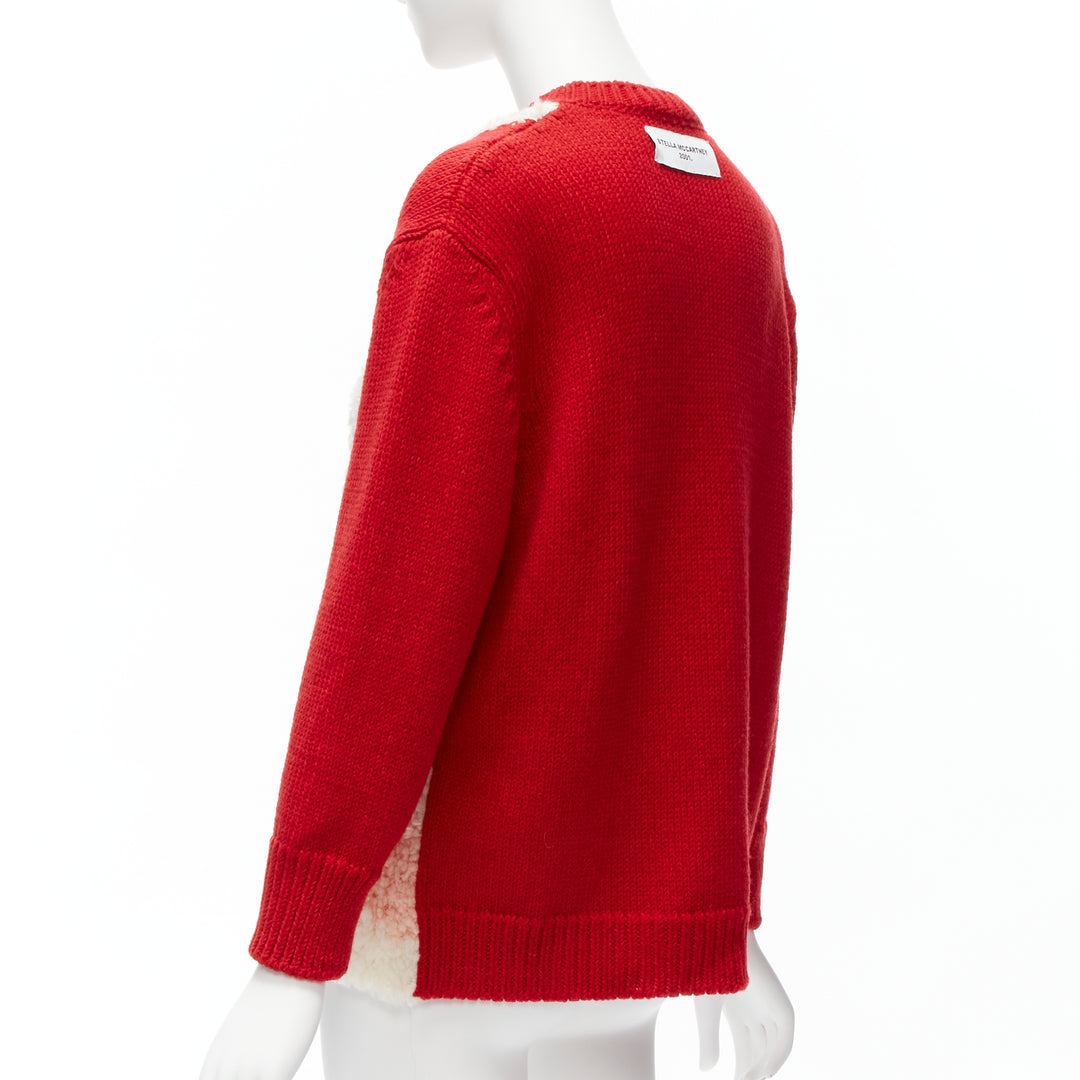 STELLA MCCARTNEY red wool cotton textured bunny sweater IT34 XXS