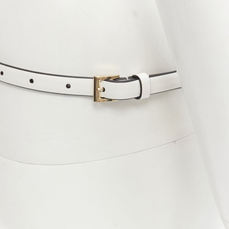 PRADA white leather bow gold punk stud skinny belt 1CC338 80cm 32"