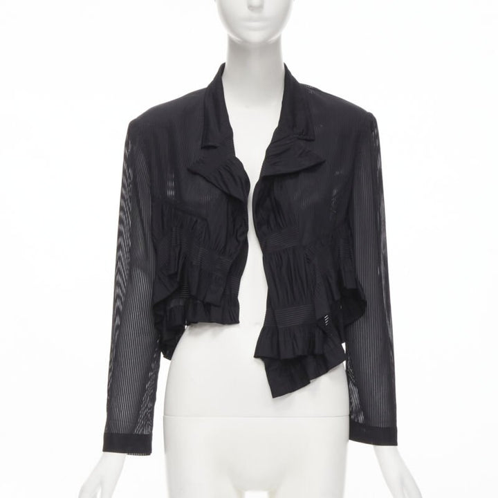 Runway COMME DES GARCONS 80's black striped sheer ruffle cropped blazer jacket S