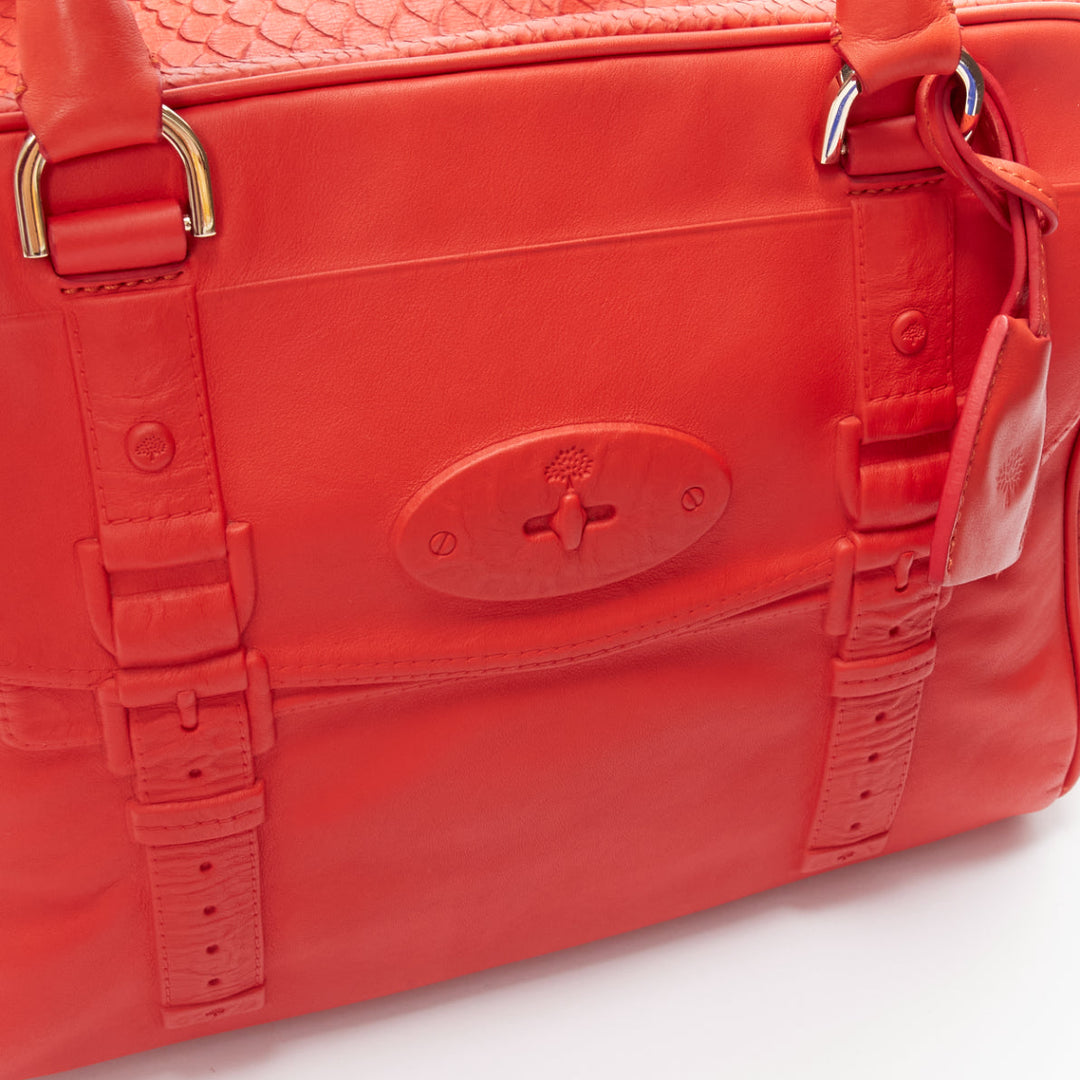 MULBERRY Shadow Maisie Clipper red embossed leather scaled travel satchel bag