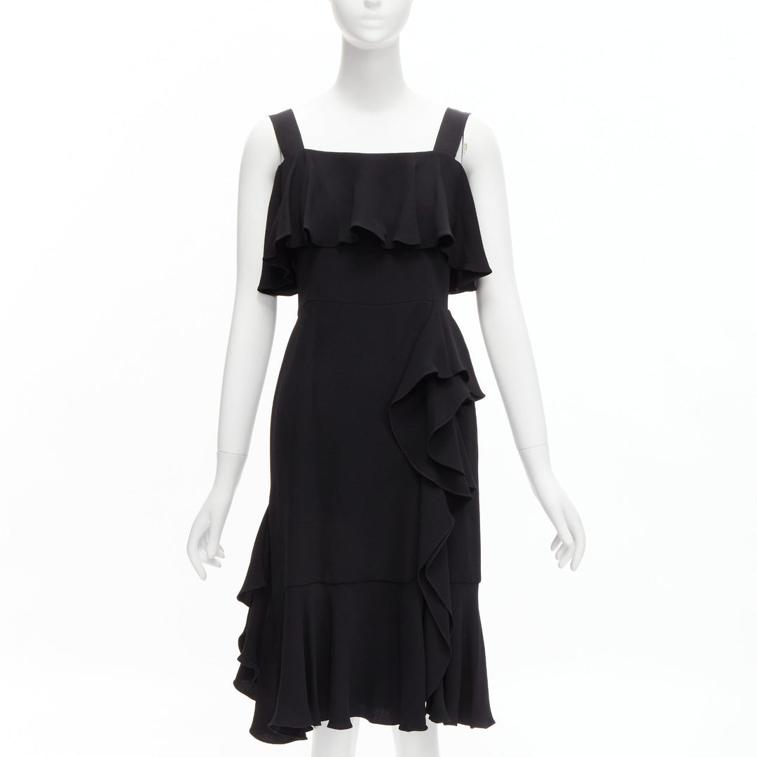 ALEXANDER MCQUEEN 2015 100% silk black asymmetric flutter cocktail dress IT38 XS