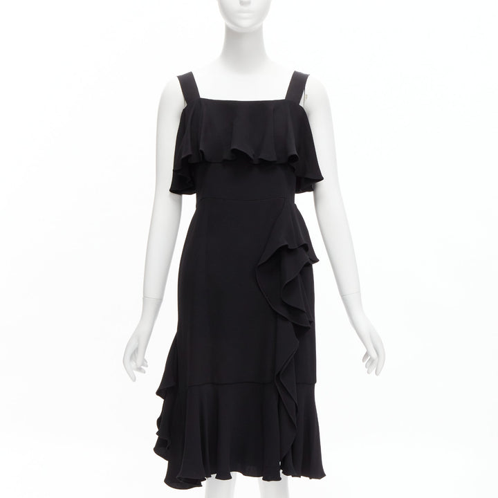 ALEXANDER MCQUEEN 2015 100% silk black asymmetric flutter cocktail dress IT38 XS