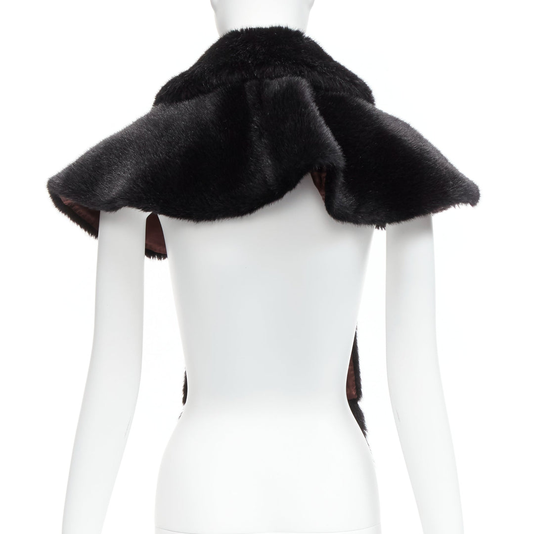 COMME DES GARCONS Robe De Chambre Vintage black faux fur Peter Pan capelet scarf