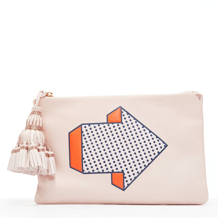 ANYA HINDMARCH 2015 Runway Arrow beige orange leather tassel pouch clutch bag
