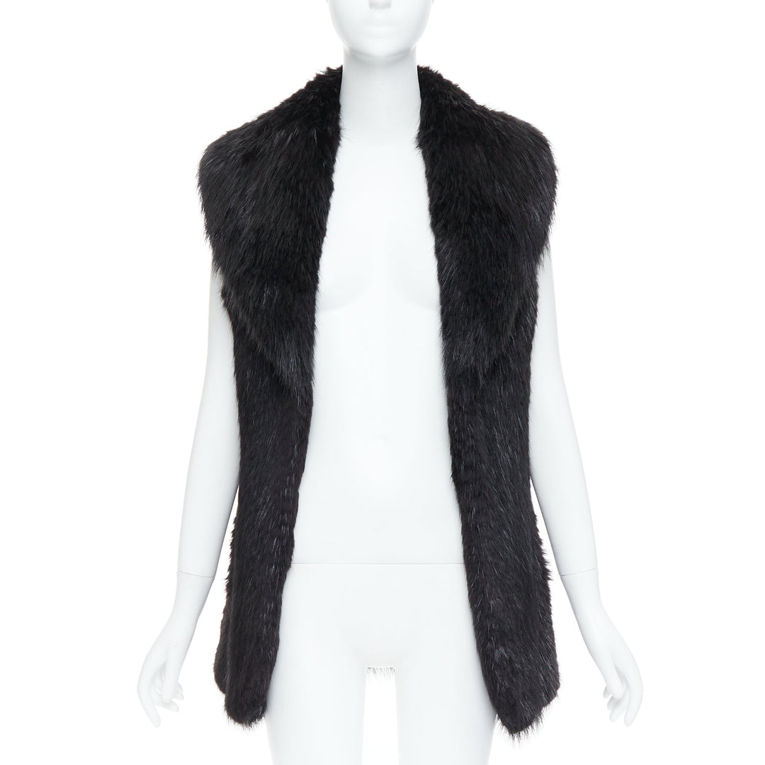 CASSIN NEW YORK black genuine fur pocketed shawl collar vest jacket Sz.P XS