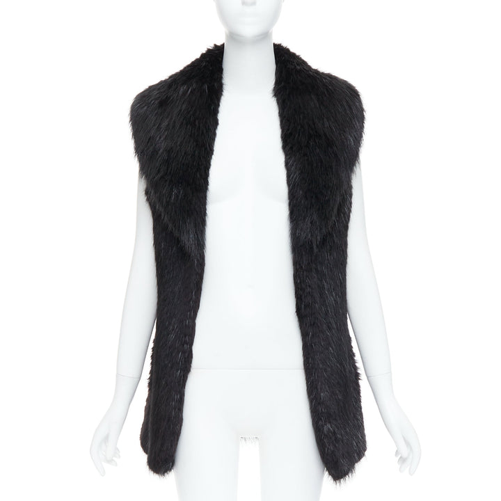 CASSIN NEW YORK black genuine fur pocketed shawl collar vest jacket Sz.P XS