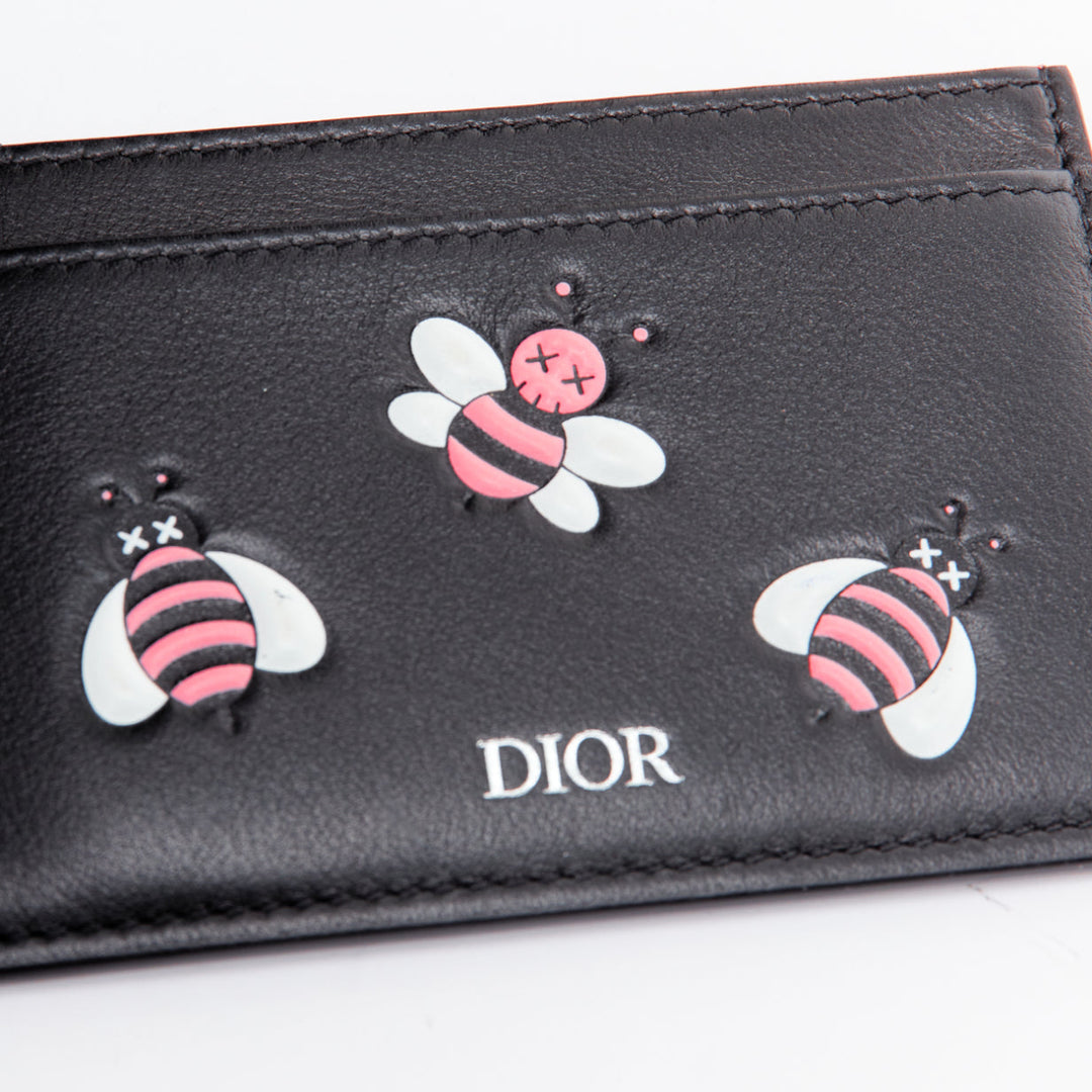 DIOR KAWS 201k pink bee XX black leather cardholder