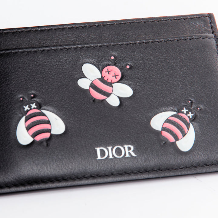DIOR KAWS 201k pink bee XX black leather cardholder