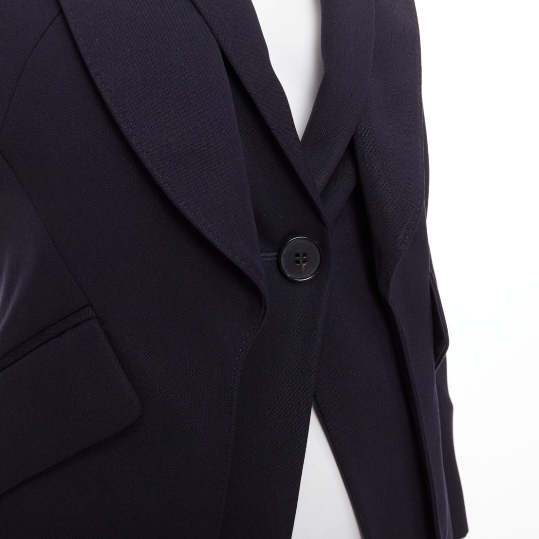 ALEXANDER MCQUEEN 2017 navy wool layered double collar blazer jacket IT38 XS