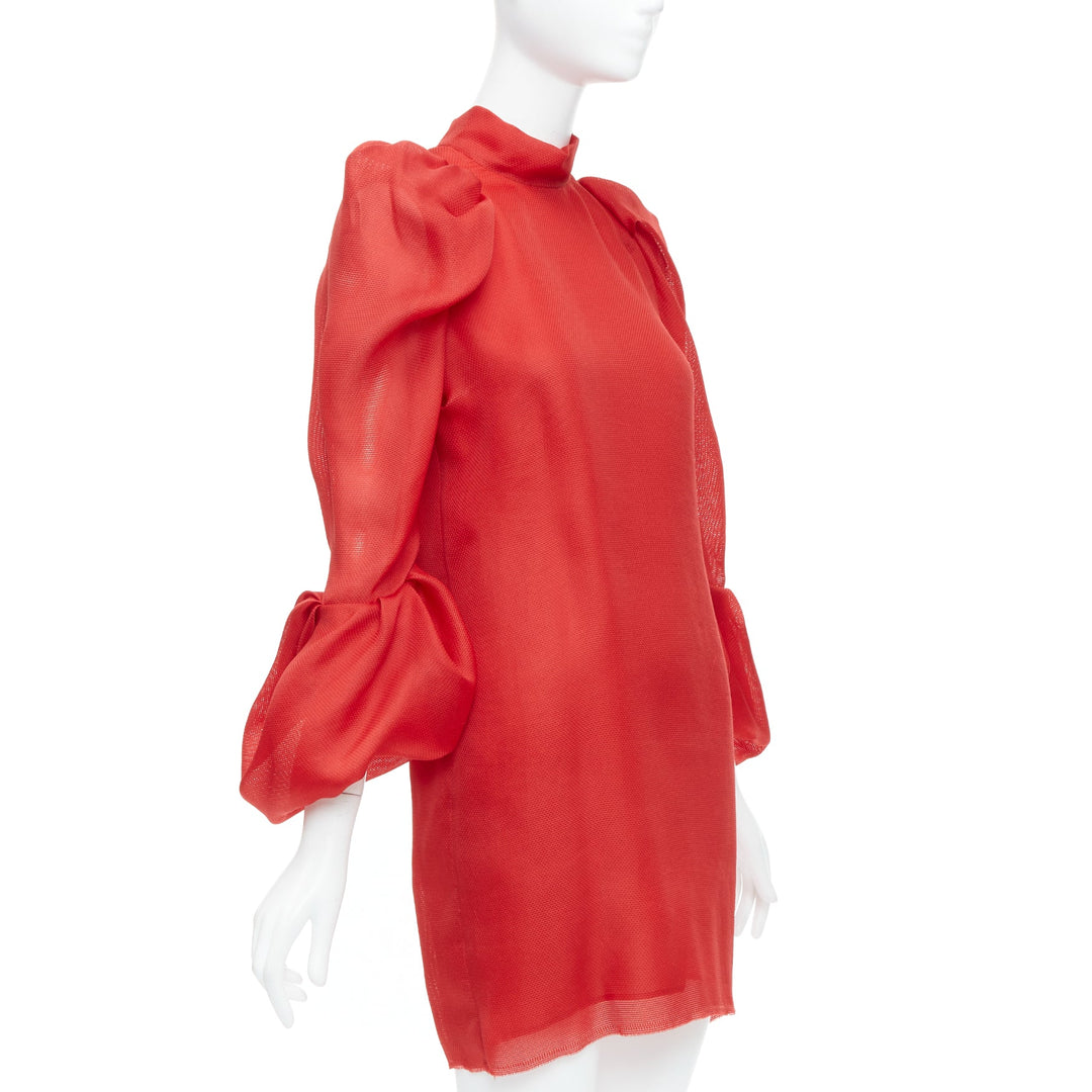 LANVIN 2011 Runway 100% silk red puff sleeve mini dress FR34 XS