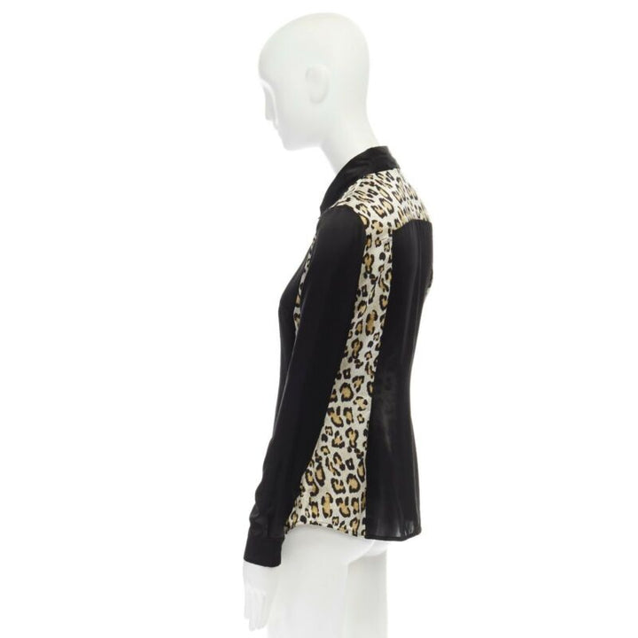 JUST CAVALLI 100% silk black leopard  button front shirt IT40 S