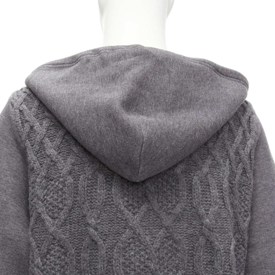 SACAI 2015 grey 100% wool cable knit contrast hood sweater JP3 L