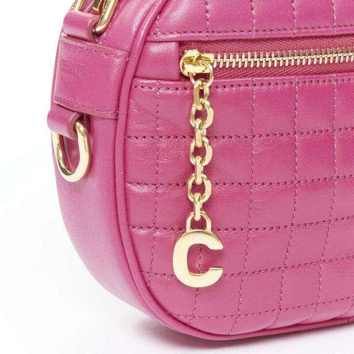 CELINE Hedi Slimane 2019 C Charm pink quilted small crossbody camera bag