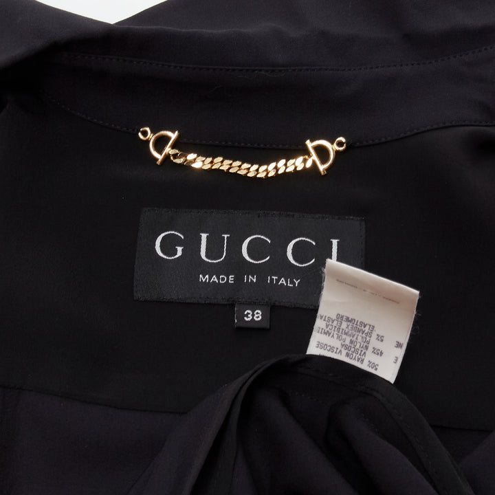 GUCCI Vintage black minimal concealed buttons wide collar shirt top IT38 XS