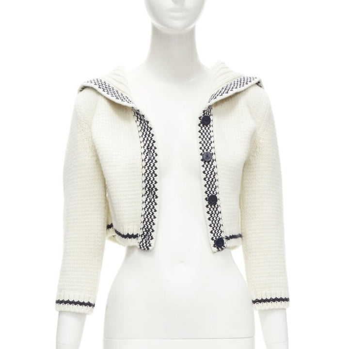 CHRISTIAN DIOR 2021 Mariniere wool cashmere beige sailor collar cardigan FR34 XS