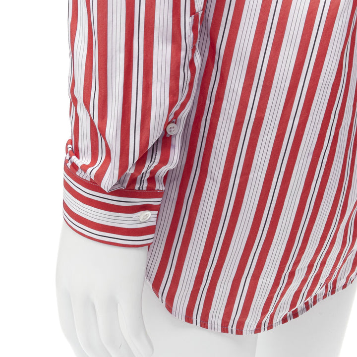 JIL SANDER 100% cotton red vertical stripes deconstructed placket shirt EU38 S