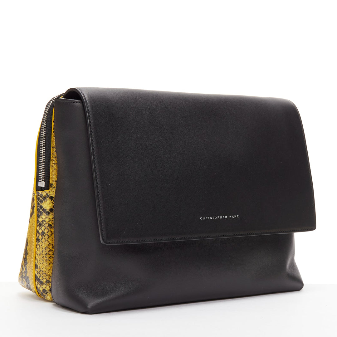 CHRISTOPHER KANE Dual black yellow scaled leather plastic strap reversible bag