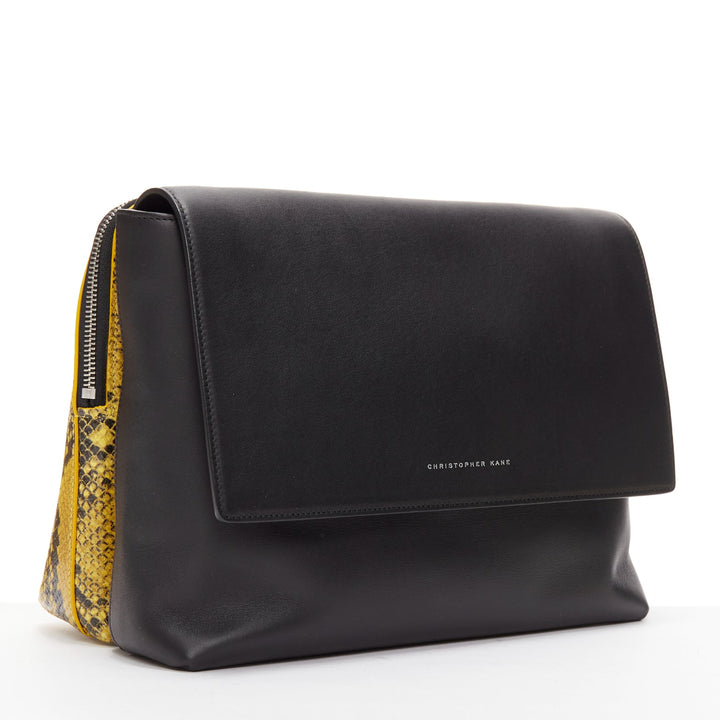 CHRISTOPHER KANE Dual black yellow scaled leather plastic strap reversible bag
