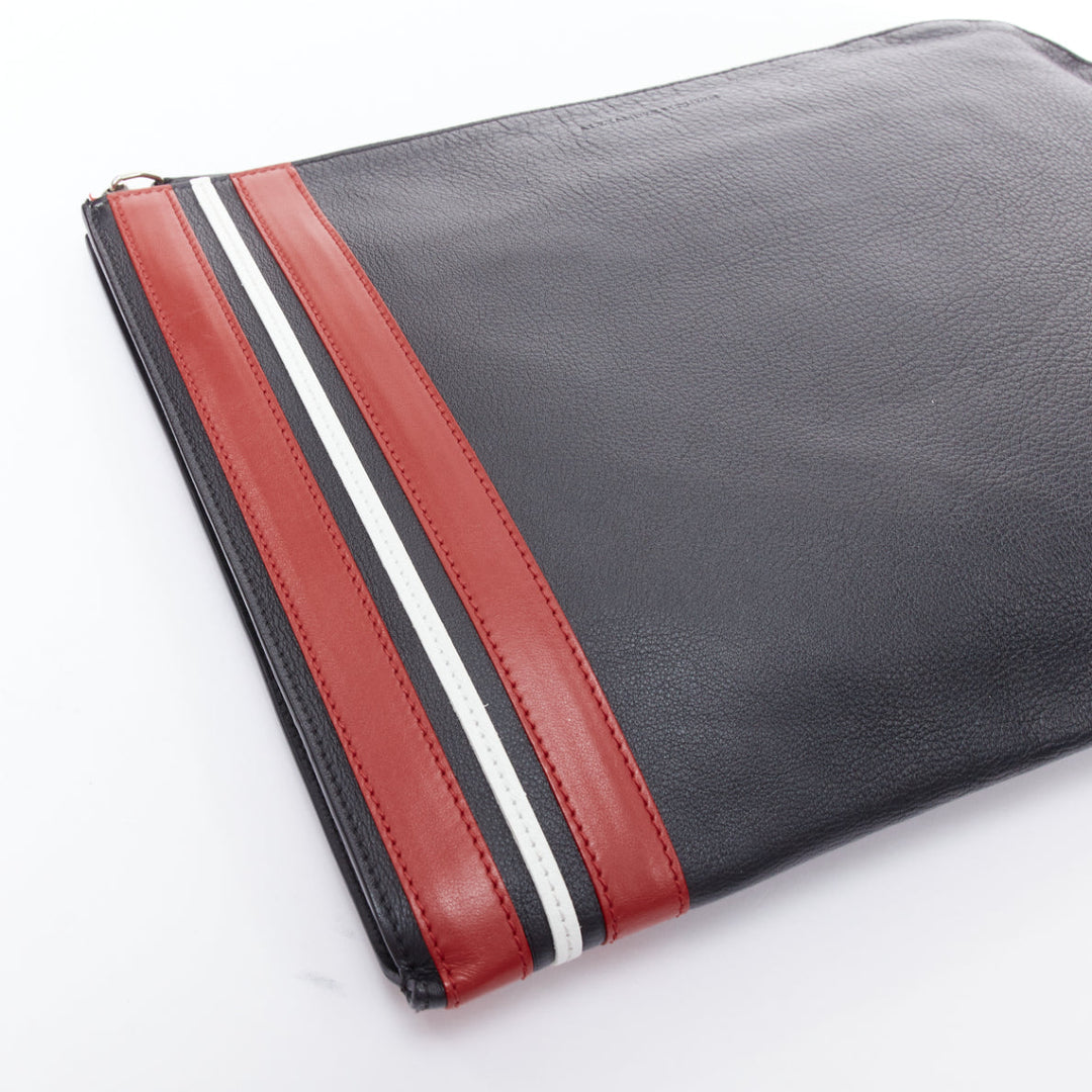 ALEXANDER MCQUEEN black red stripes leather portfolio clutch bag