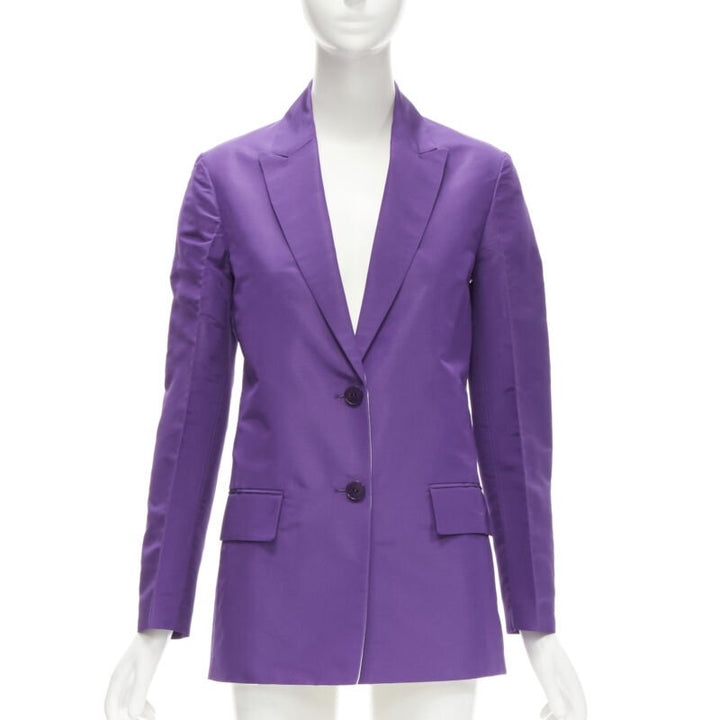 VALENTINO 2022 Runway purple 100% silk hidden waist drawstring blazer IT36 XS