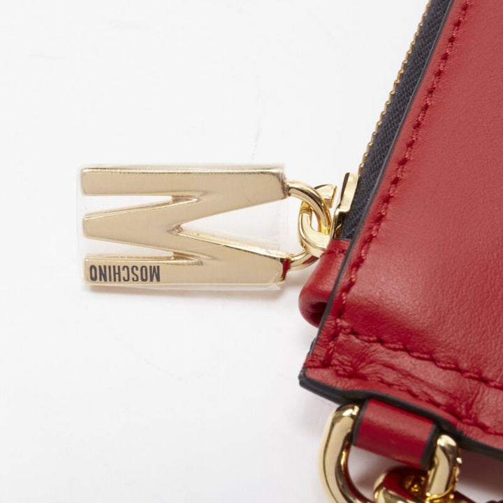 MOSCHINO Couture! smooth red leather gold M top zip wristlet clutch bag