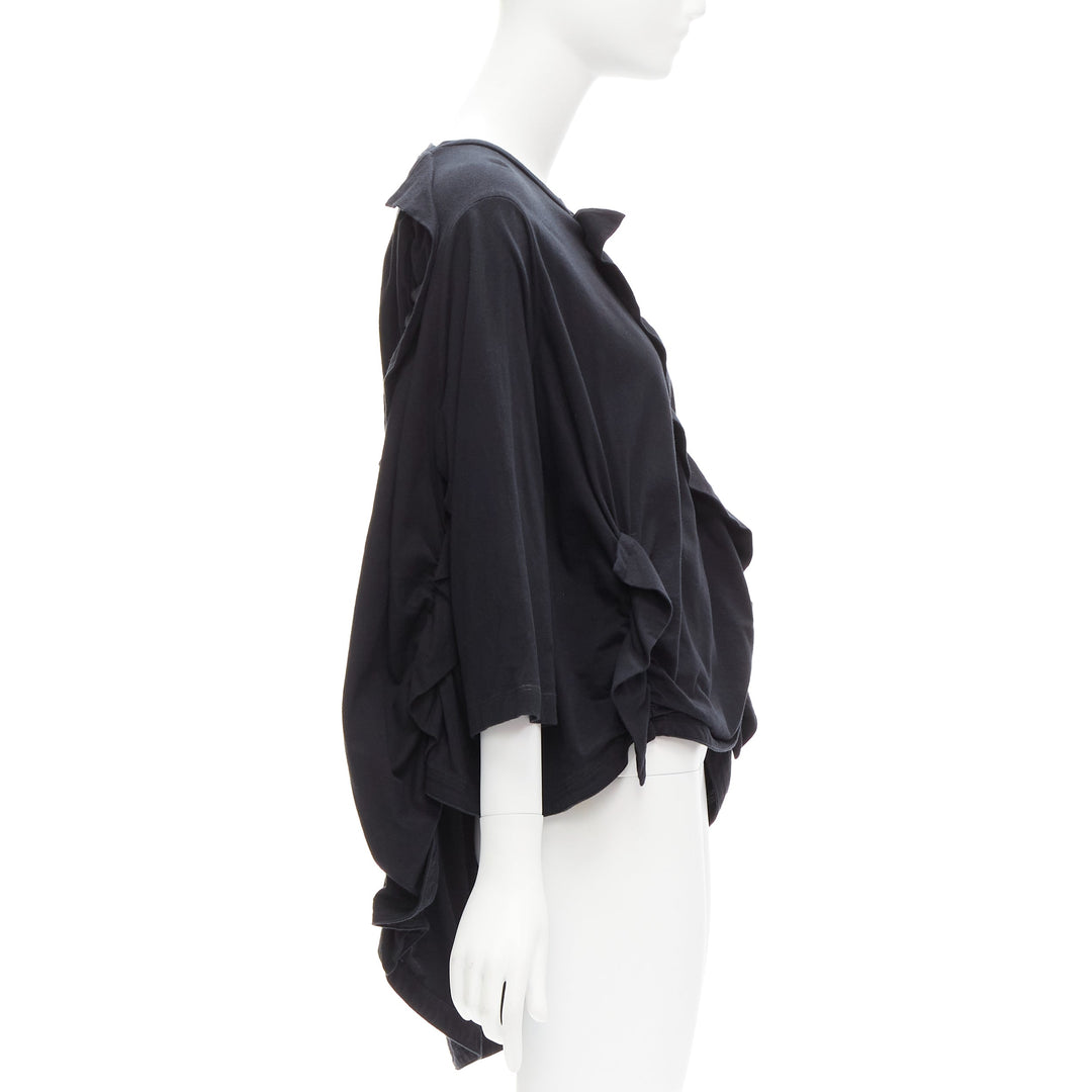 MARNI black 100% cotton gathered ruffles 3/4 sleeves boxy top IT36 XS
