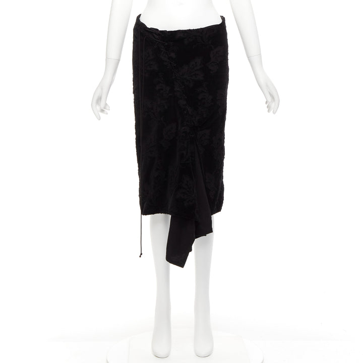 YOHJI YAMAMOTO NOIR black cotton velvet floral jacquard lace up skirt JP1 S