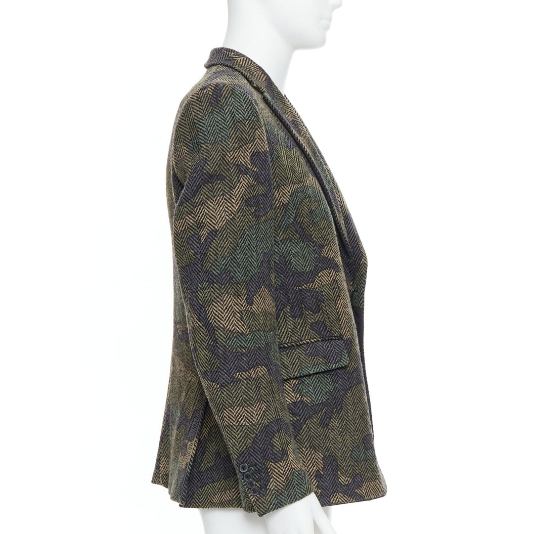 VALENTINO green camouflage print herringbone wool blazer jacket IT50 L