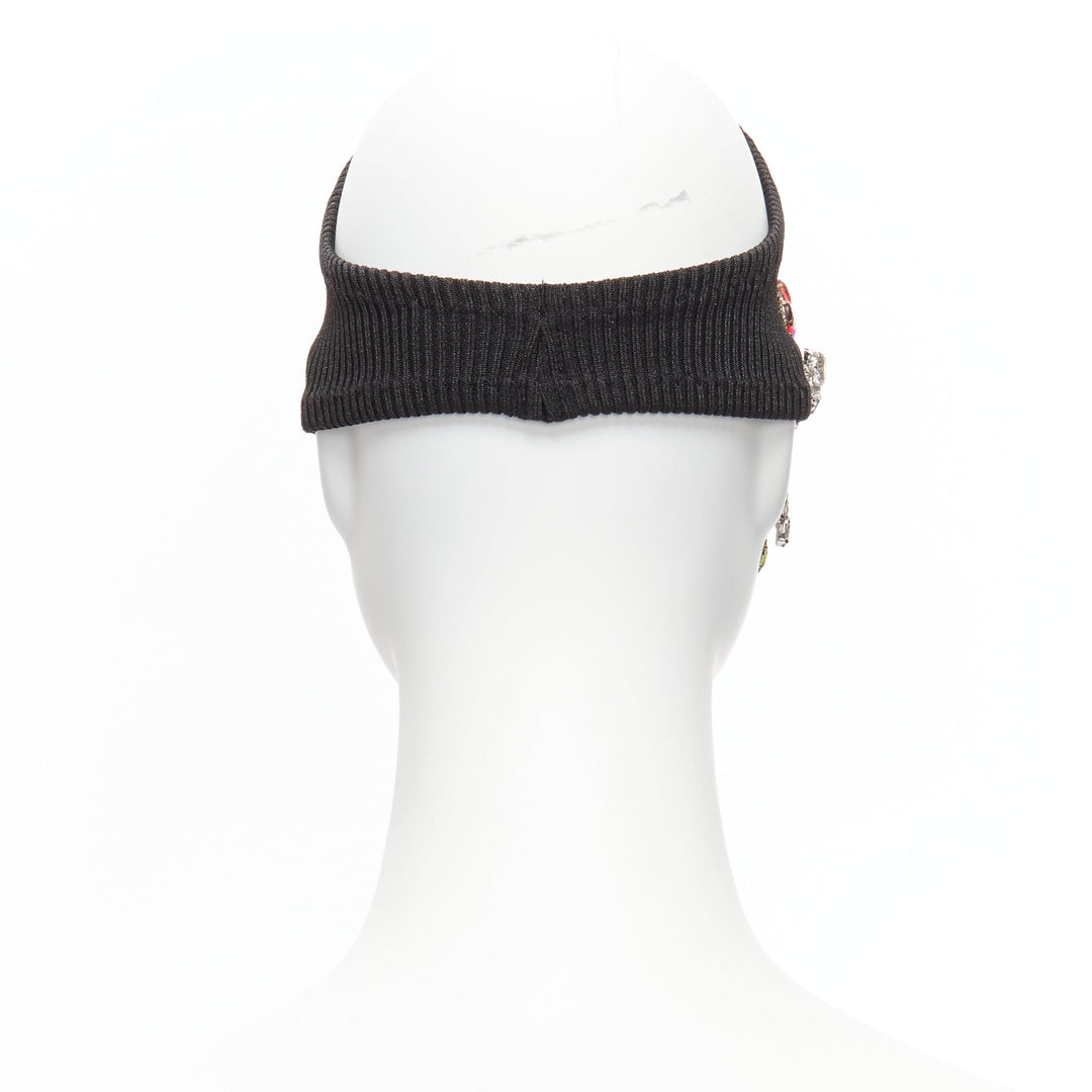 MARINE SERRE Black Moon logo jewel brooch ribbed headband