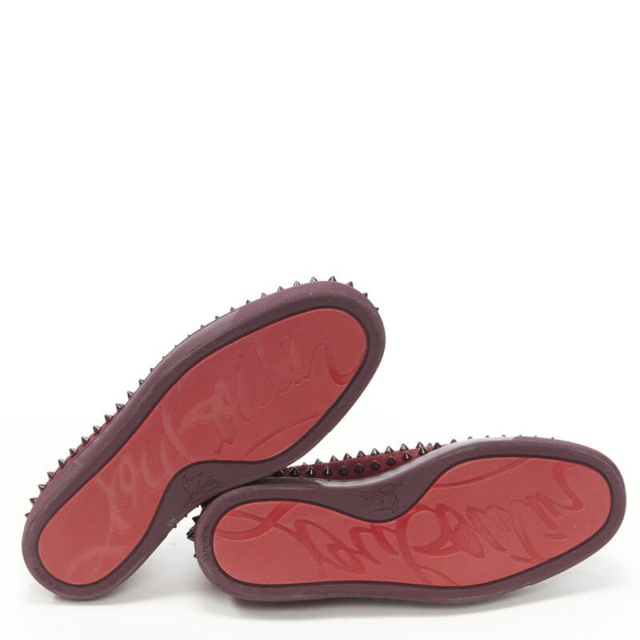 CHRISTIAN LOUBOUTIN Pik Boat burgundy suede spike stud low top sneaker EU41