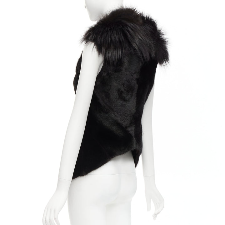 rare RICK OWENS Palais Royale black mixed fur asymmetric zipper vest top jacket