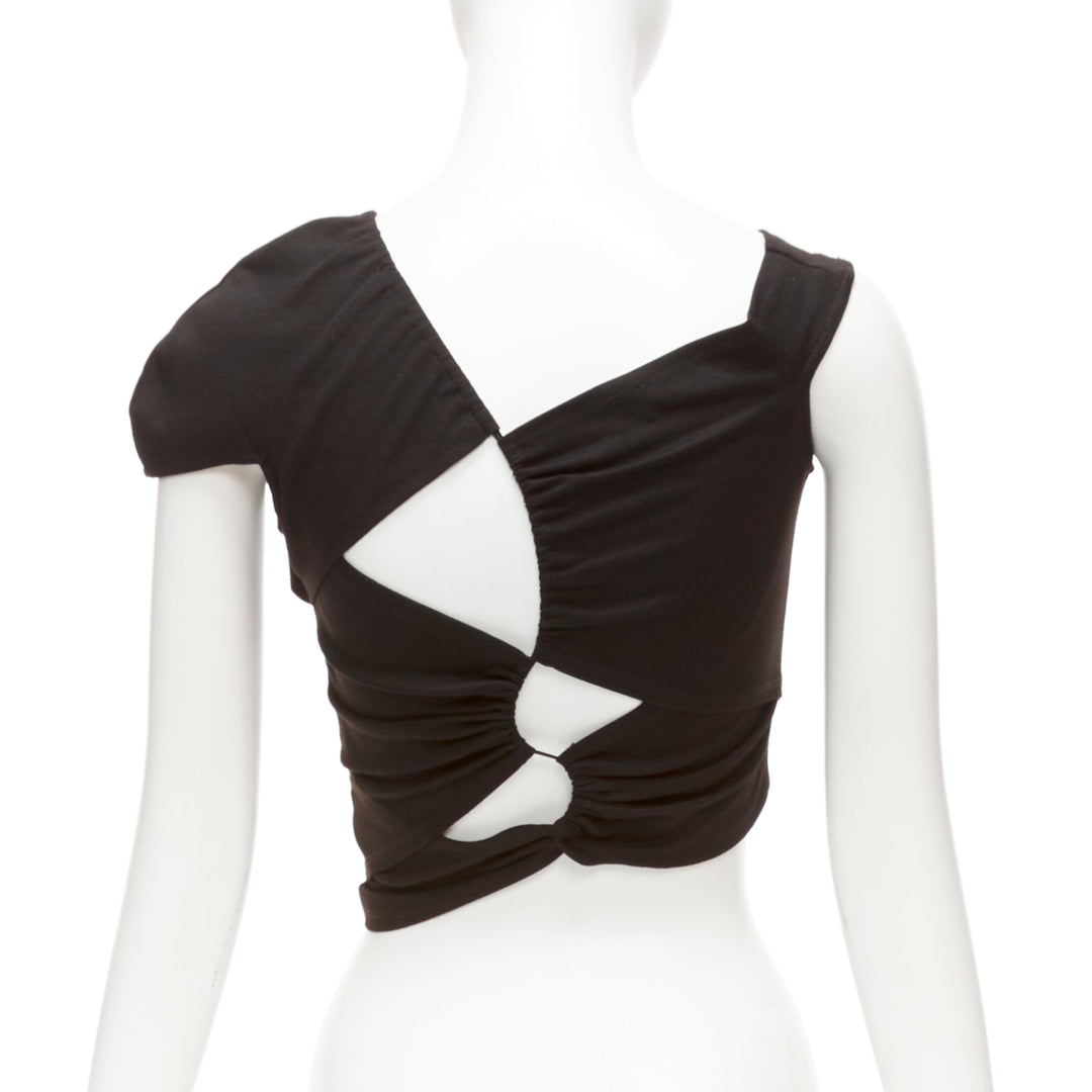 SID NEIGUM Tension black viscose blend cut out asymmetric crop top XS
