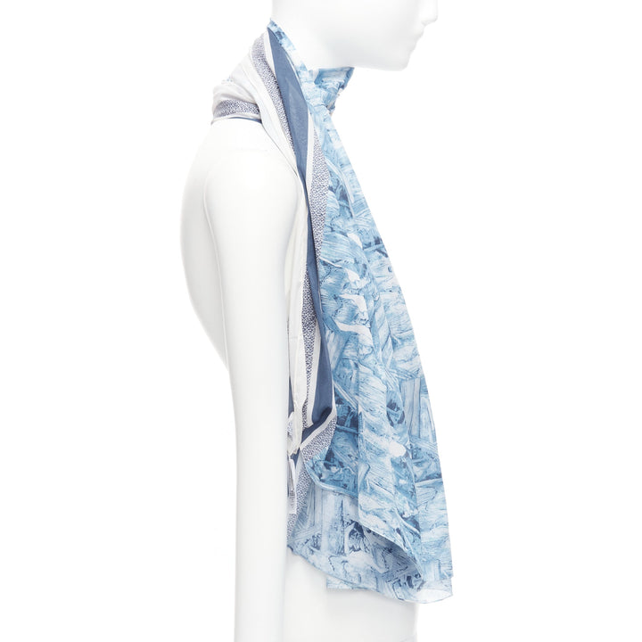 CHRISTIAN DIOR Riviera blue 100% cotton CD logo statues print square scarf
