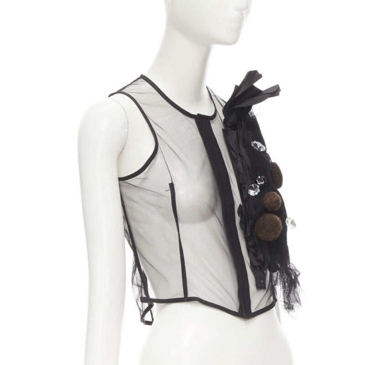rare COMME DES GARCONS Vintage 2004 Runway crystals felt balls sheer vest S