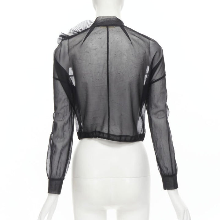 Runway COMME DES GARCONS Vintage 1990 black sheer pleated ruffle bomber jacket S