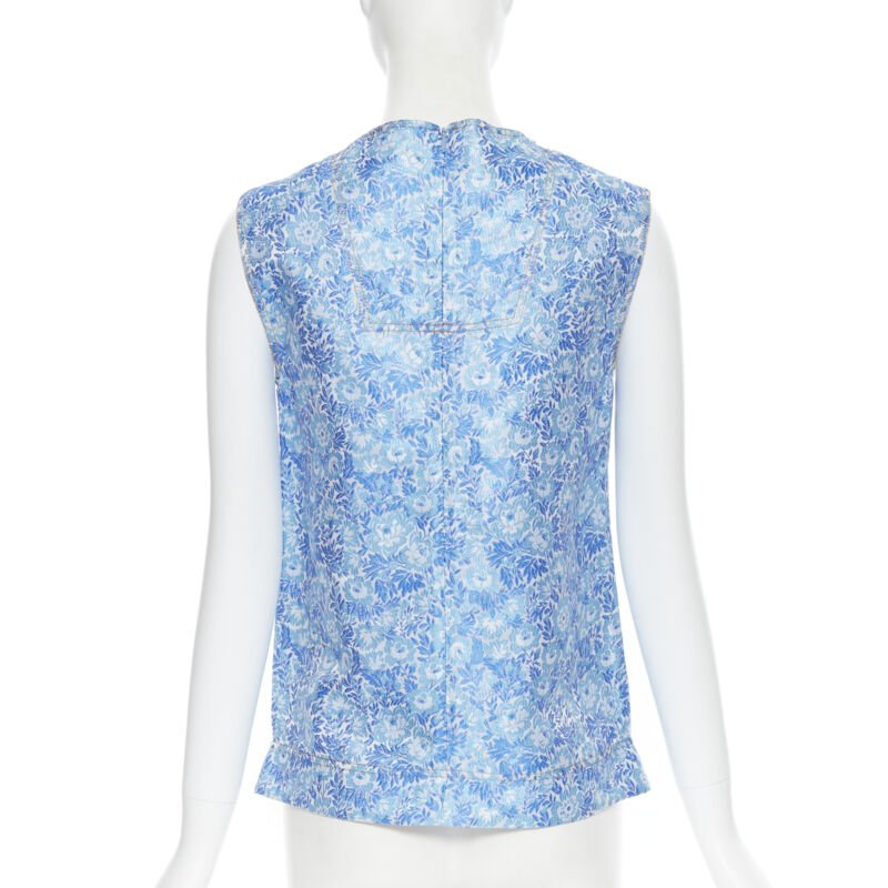 CALVIN KLEIN 205W39NYC RAF SIMONS blue floral jacquard sleeveless top Fr36 S