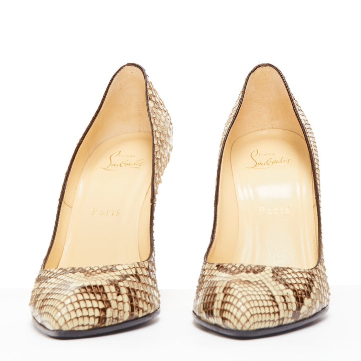 CHRISTIAN LOUBOUTIN brown natural scaled leather point toe stiletto pump EU37