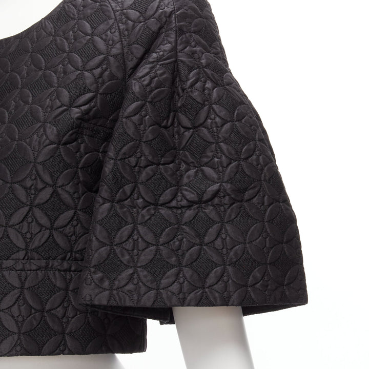 CHLOE black floral jacquard bell sleeve round neck cropped jacket FR34 XS