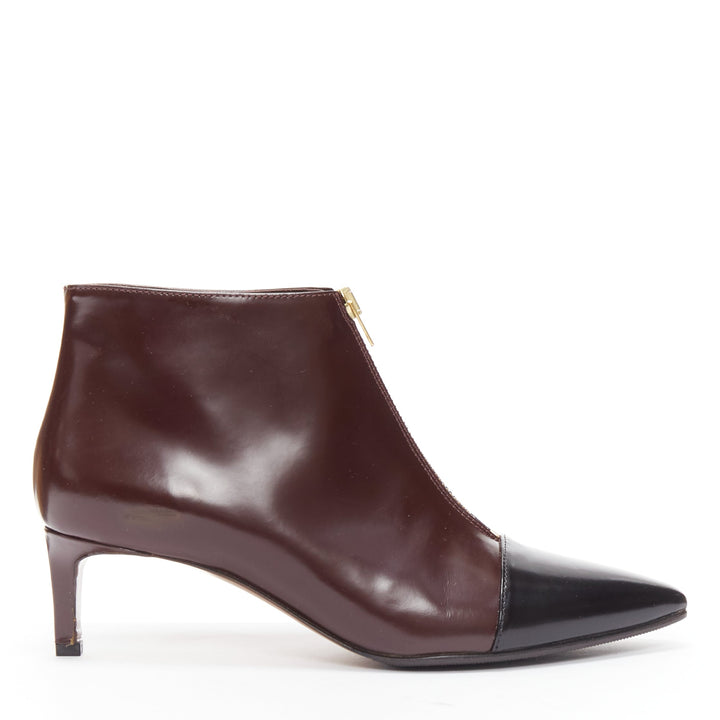 MARNI dark brown black toe cap kitten heel zip front bootie EU37