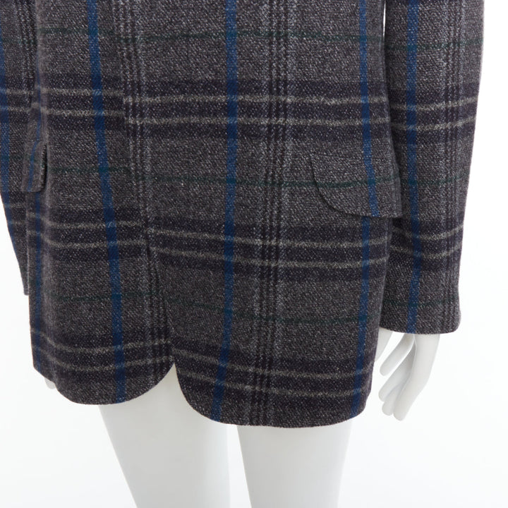 YOHJI YAMAMOTO grey blue 100% wool checked boxy jacket coat JP3 L