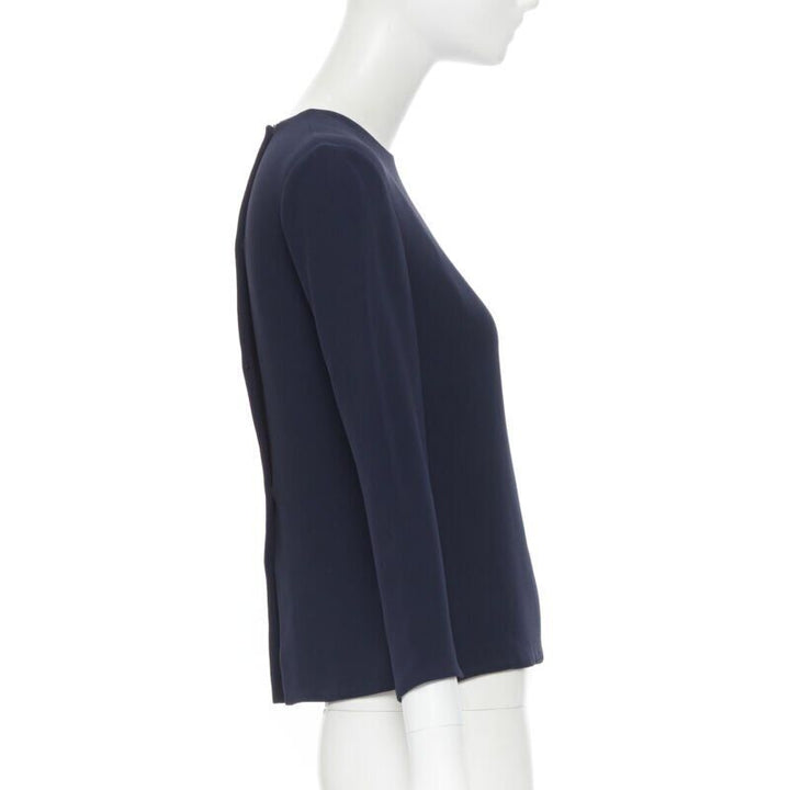 RALPH LAUREN Purple Collection navy blue viscose crepe 3/4 sleeve top US0 XS